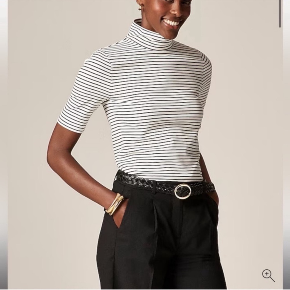 J.Crew Stretch cotton-blend elbow-sleeve mockneck T-shirt in stripe